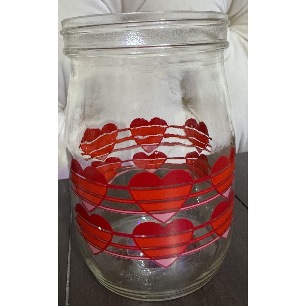 Vintage 1970s Glass Valentines Retro Candy Jar Carlton Glass Canister Hearts Red